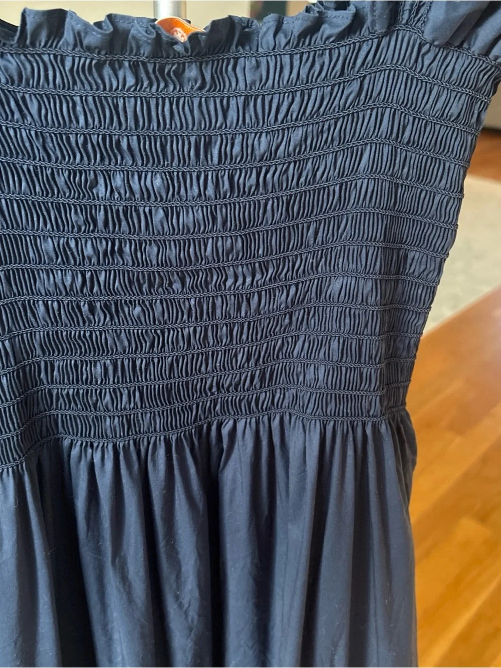Tory Burch Smocked Puff-Sleeve Maxi Dress in Navy